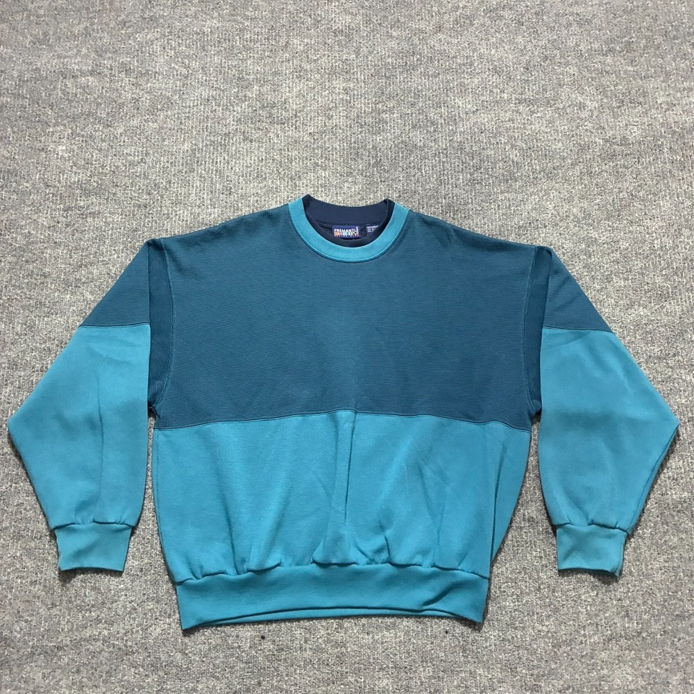 Fremantle Mens Crewneck Sweatshirt Size XL Teal Blue Colorblock Pullover